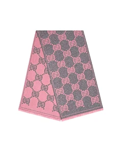 Gucci GG jacquard Dark Grey and Pink Wool Scarf