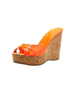 Jimmy Choo Perfume Crisscross Patent Wedge Sandal Neon Flame