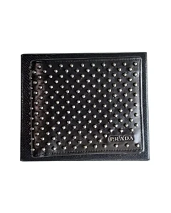 Prada Black Leather Studded Mens Wallet