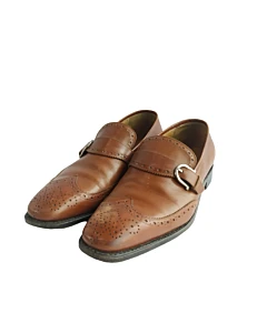 Salvatore Ferragamo Brown Leather Wingtip Buckle Brogues