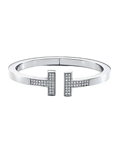 Tiffany T Pave Diamond Square Bracelet In 18K White Gold