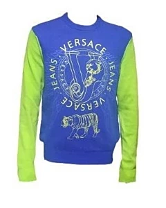 Versace Jeans Blue & Green Tiger Print Cotton Sweater